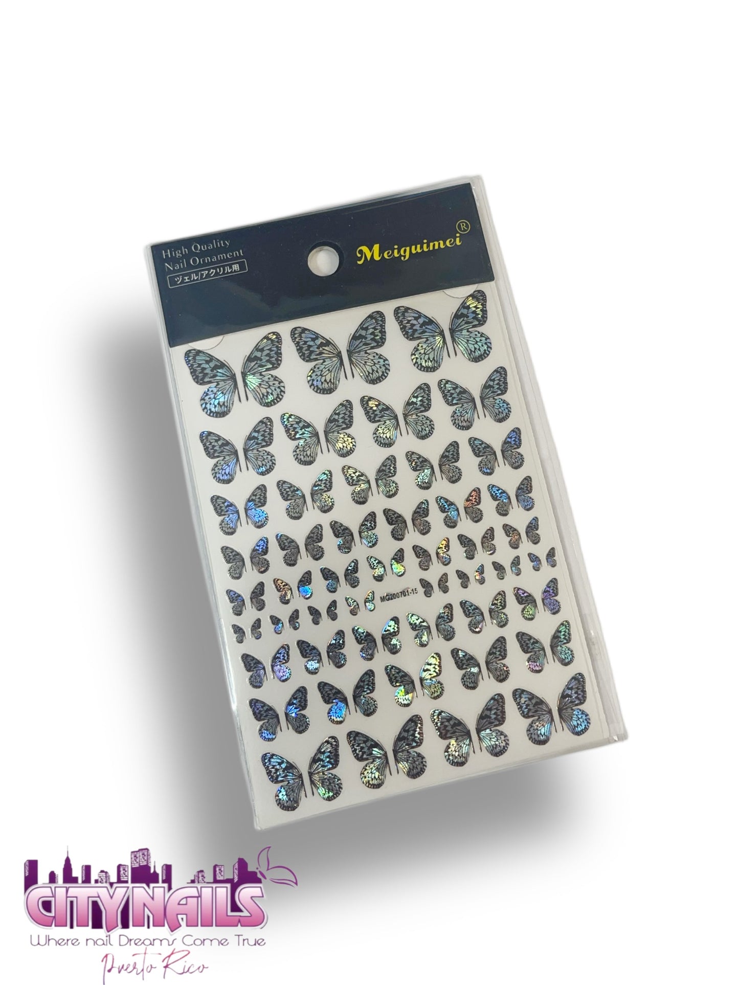 Silver Outlined Holographic Butterflies Stickers